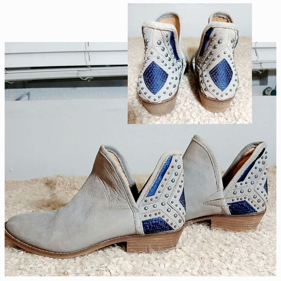 Lucky Brand Gray and Blue Ankle Boots with Stacked Heel Size 9M - Picture 1 of 9